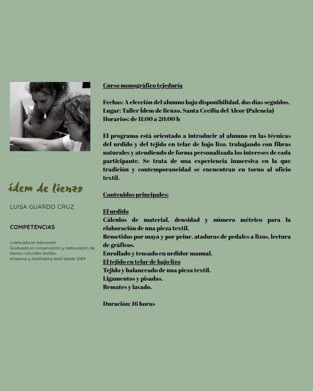 Curso individual de tejido en telar manual de bajo lizo