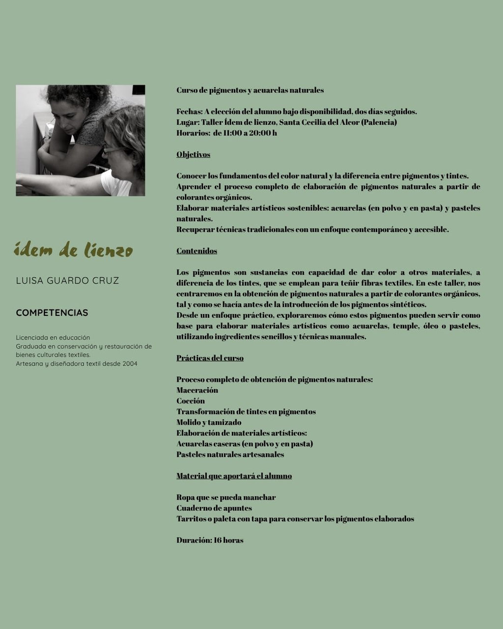 Taller de pigmentos y acuarelas naturales