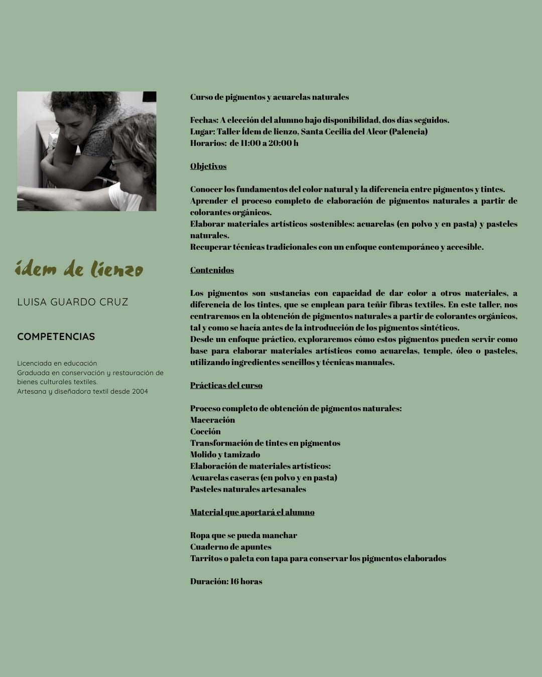 Taller de pigmentos y acuarelas naturales